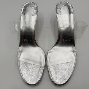 NEW NIB Christian Louboutin Just Nothing Metallic Silver PVC 35 mm Kitten Heels